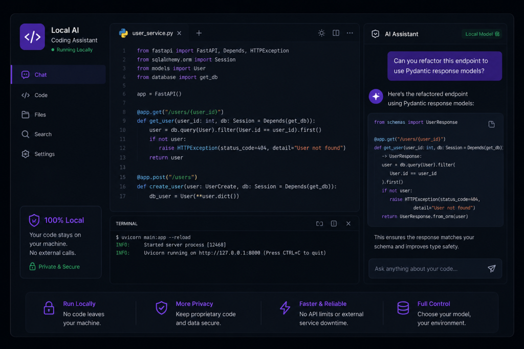 Private local AI coding assistant for software development teams