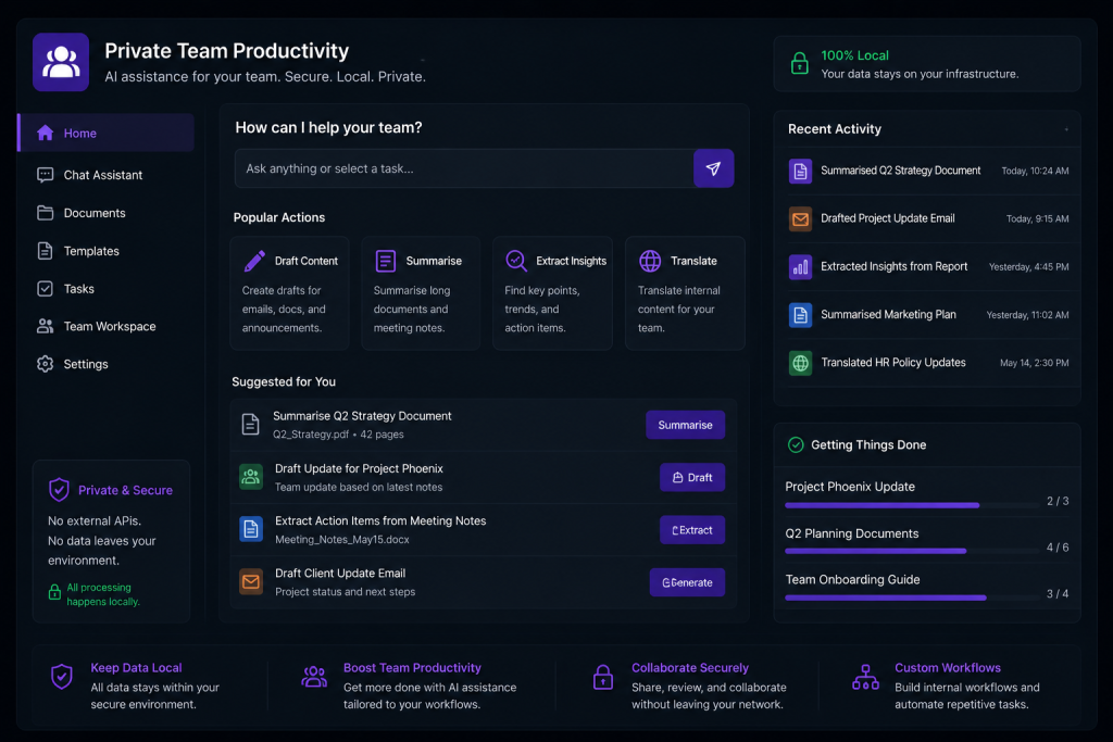 Private local AI productivity assistant for business teams