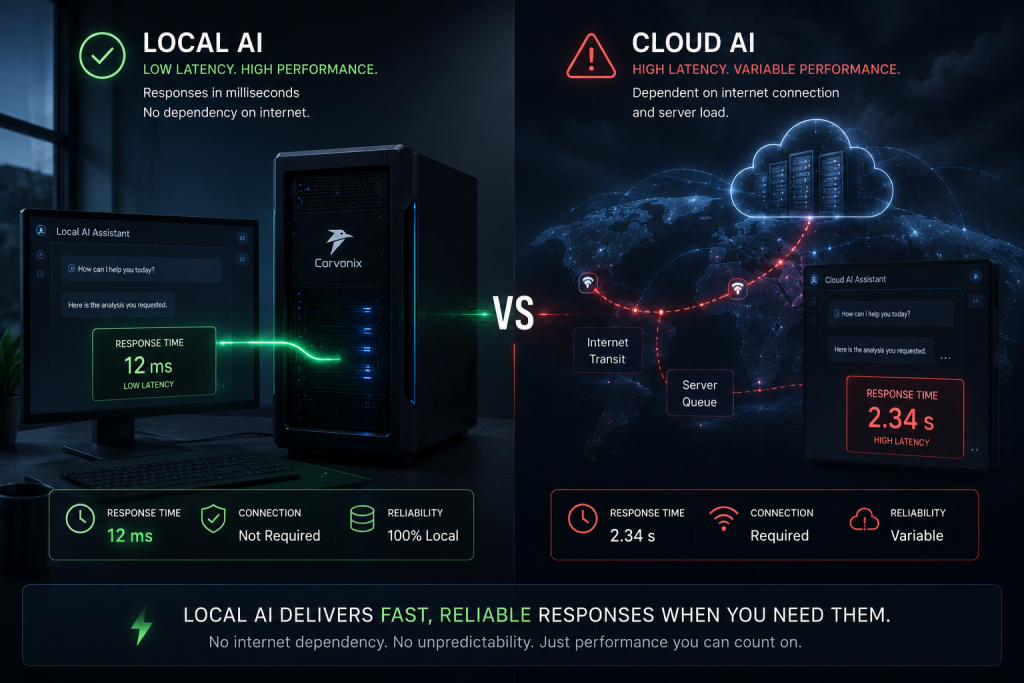 Low latency local AI performance without internet dependency